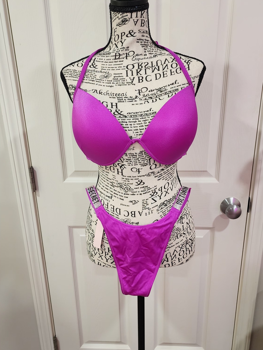 Victoria'a Secret Shine Strap Bombshell Swim Set, 34DDD Top, Small Bottoms NWT